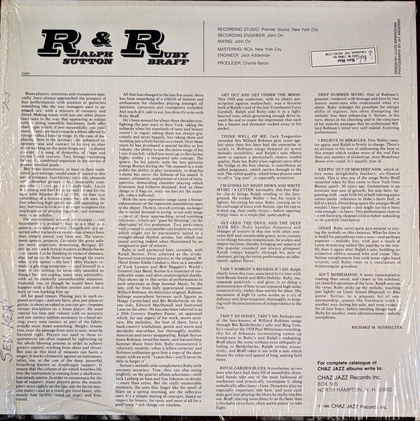 Ralph Sutton (2) & Ruby Braff : Ralph & Ruby Duet (LP)