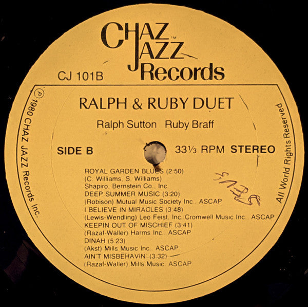 Ralph Sutton (2) & Ruby Braff : Ralph & Ruby Duet (LP)