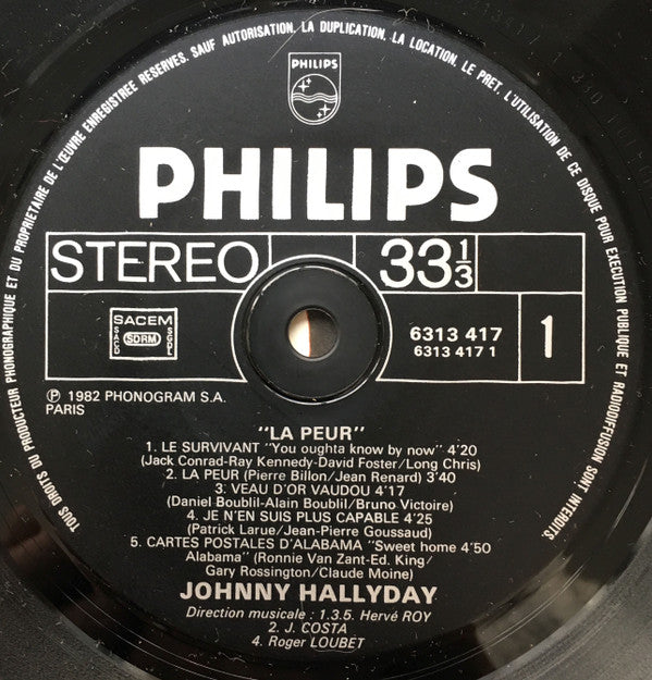 Johnny Hallyday : La Peur (LP, Album)