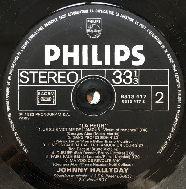 Johnny Hallyday : La Peur (LP, Album)