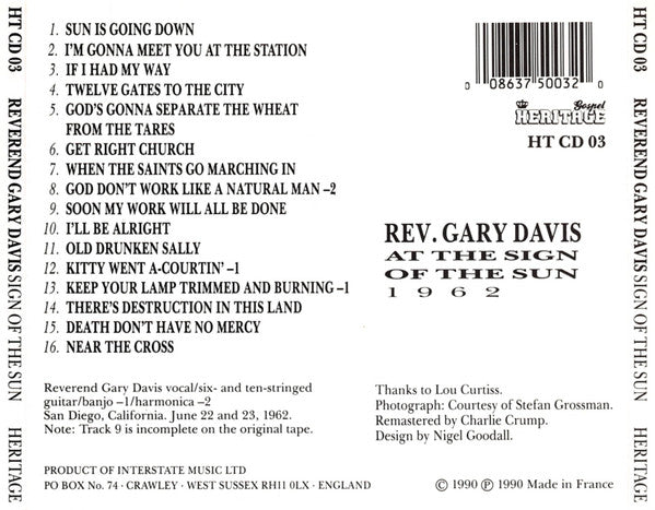 Rev. Gary Davis : At The Sign Of The Sun 1962 (CD, Album)