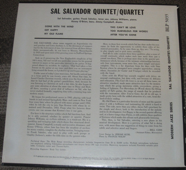 Sal Salvador Quintet : Sal Salvador Quintet (10", Album, RE)