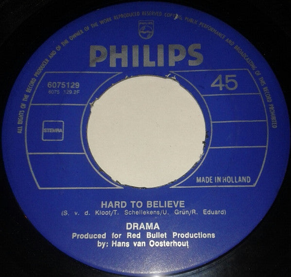 Drama (8) : Down / Hard To Believe (7", Single)