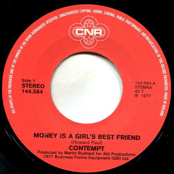 Contempt (2) : Money Is A Girl's Best Friend (7", Single)
