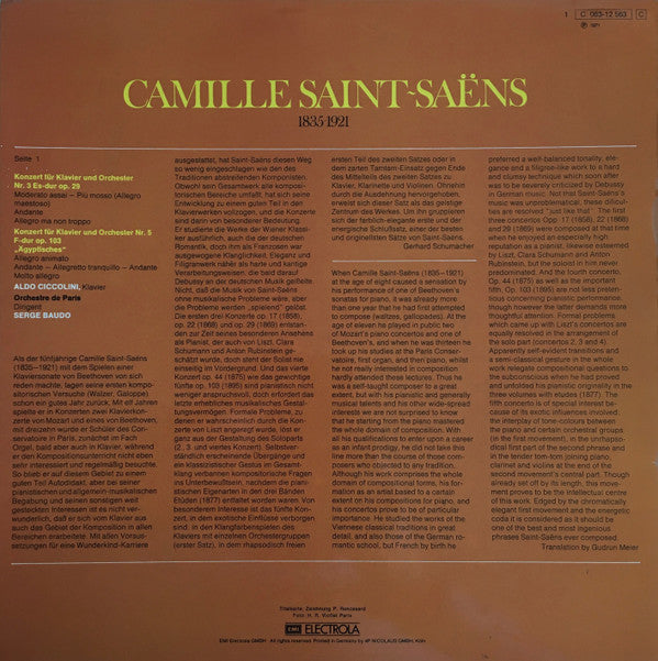 Camille Saint-Saëns - Aldo Ciccolini, Orchestre De Paris, Serge Baudo : Konzerte Für Klavier Und Orchester - Nr. 3 Es-Dur Op. 29, Nr. 5 F-Dur Op. 103 "Ägyptisches" (LP)