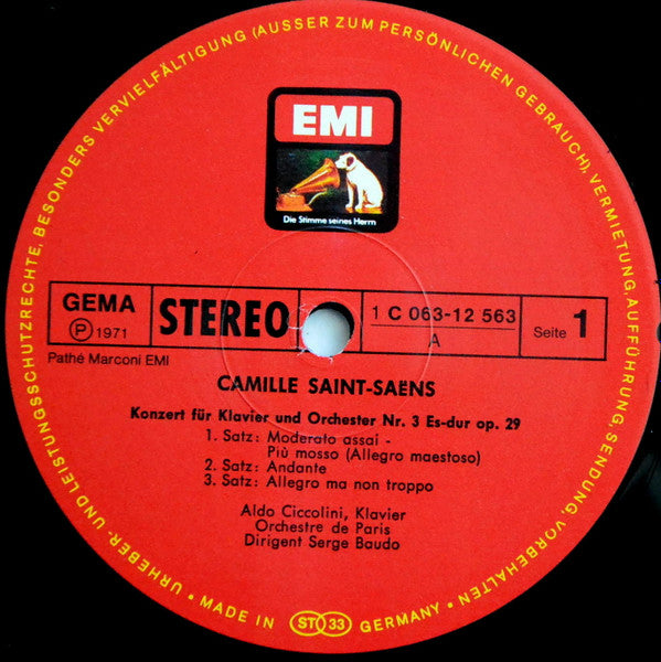 Camille Saint-Saëns - Aldo Ciccolini, Orchestre De Paris, Serge Baudo : Konzerte Für Klavier Und Orchester - Nr. 3 Es-Dur Op. 29, Nr. 5 F-Dur Op. 103 "Ägyptisches" (LP)