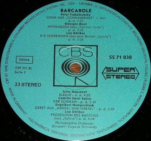 Eugene Ormandy, The Philadelphia Orchestra : Barcarole (LP, Comp)