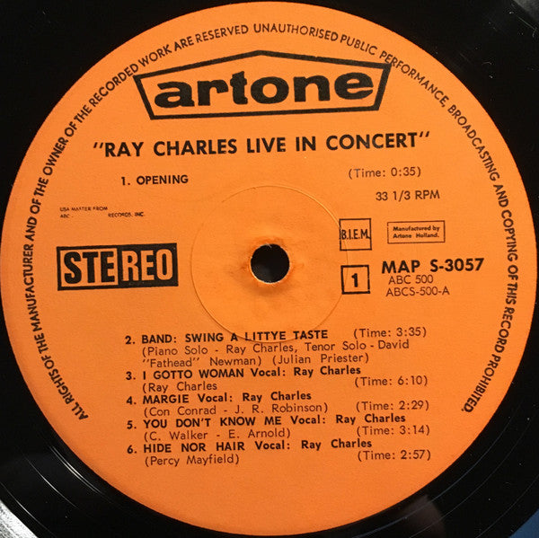 Ray Charles : Live In Concert (LP, Album)