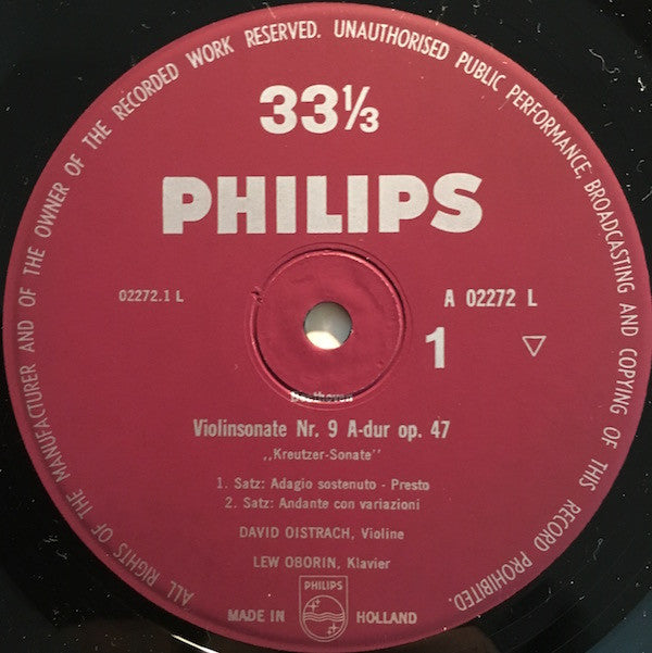 Ludwig van Beethoven, David Oistrach, Lev Oborin : Violin Sonatas No. 9 In A, No. 4 In A (LP)