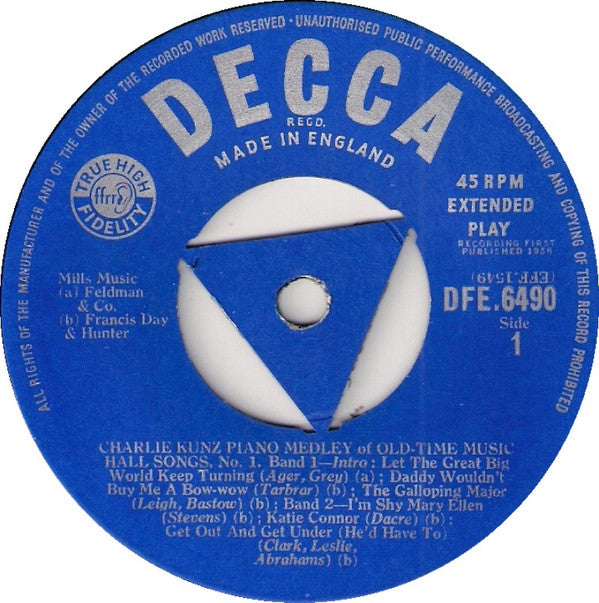 Charlie Kunz : Old Time Music Hall Songs No. 1 (7", EP)