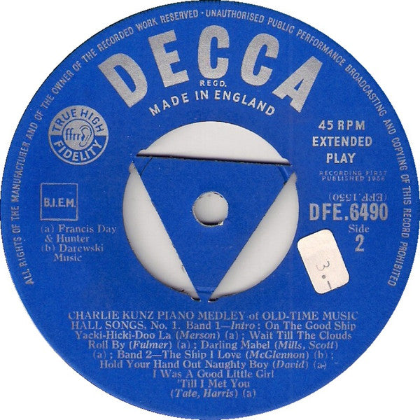 Charlie Kunz : Old Time Music Hall Songs No. 1 (7", EP)