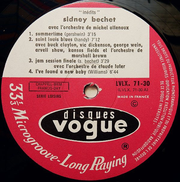 Sidney Bechet : Inédits (LP, Album, Mono)