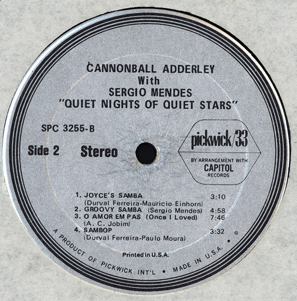 Cannonball Adderley With Sérgio Mendes : Quiet Nights Of Quiet Stars (LP, Album, RE)
