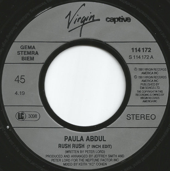 Paula Abdul : Rush Rush (7", Single)