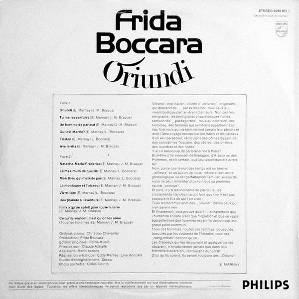 Frida Boccara : Oriundi (LP, Album)