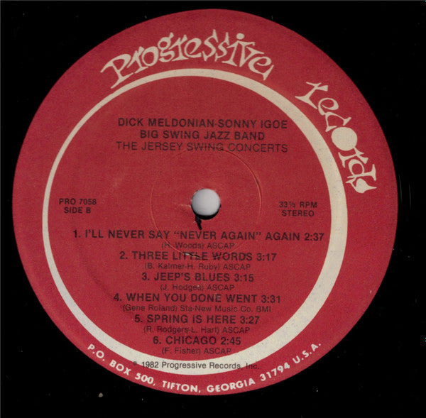 Dick Meldonian-Sonny Igoe And Their Big Swing Jazz Band : The Jersey Swing Concerts (LP, Album)