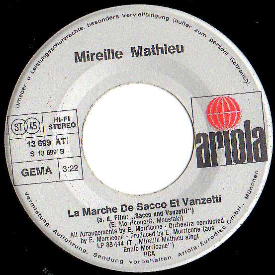 Mireille Mathieu : Un Jour Tu Reviendras / La Marche De Sacco Et Vanzetti (7", Single)