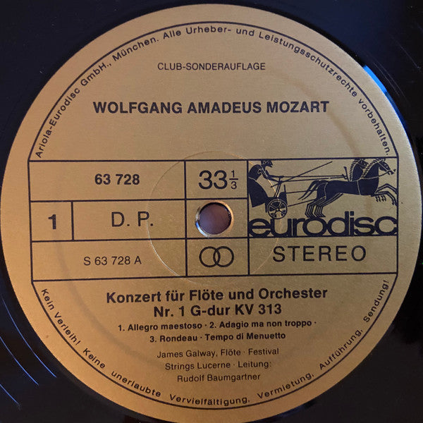 Wolfgang Amadeus Mozart - James Galway, Festival Strings Lucerne, Rudolf Baumgartner : Die Flôtenkonzerte KV 313/314 + Andante, KV 315  (LP, Club)