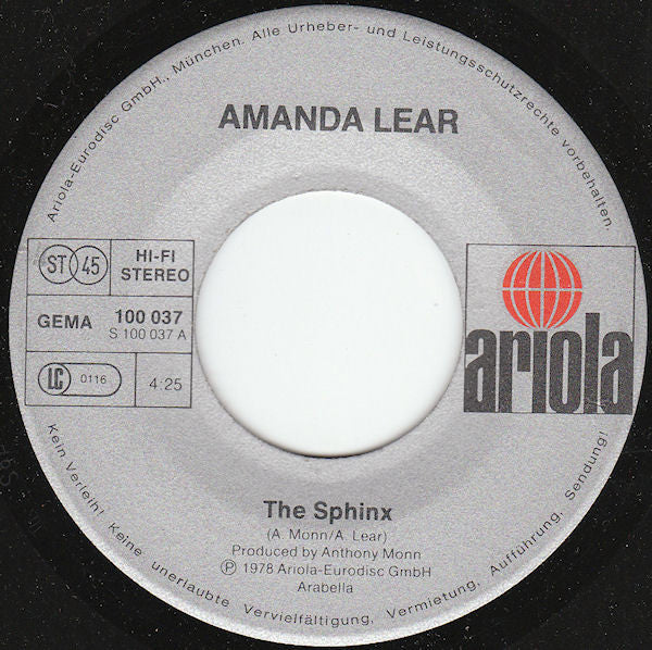 Amanda Lear : The Sphinx (7", Single)