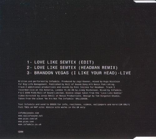 Infadels : Love Like Semtex (CD, Single)