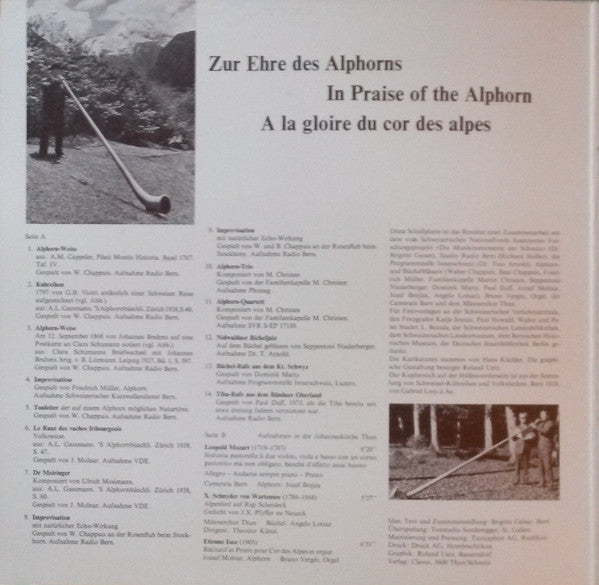 Various : Zur Ehre Des Alphorns - In Praise Of The Alphorn - A La Gloire Du Cor Des Alpes (LP, Comp, Gat)