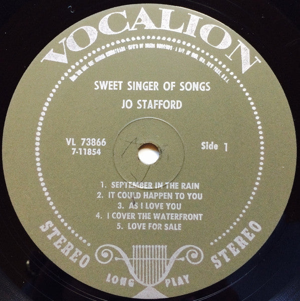 Jo Stafford : Sweet Singer Of Songs (LP, Album, Comp, Sim)