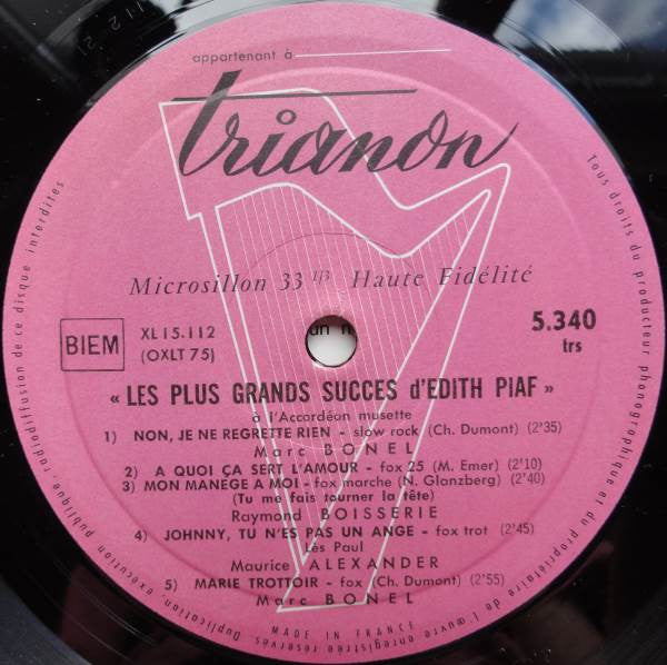 Various : 10 Grands Succès D'Edith Piaf A L'Accordéon Musette (10", Comp)