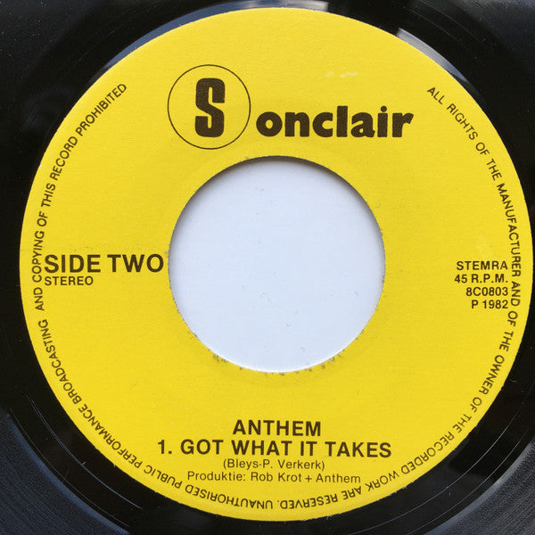 Anthem (20) : Love On The Line (7", Single)