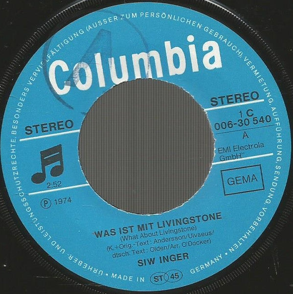 Siw Inger : Was Ist Mit Livingstone (What About Livingstone) (7", Single)