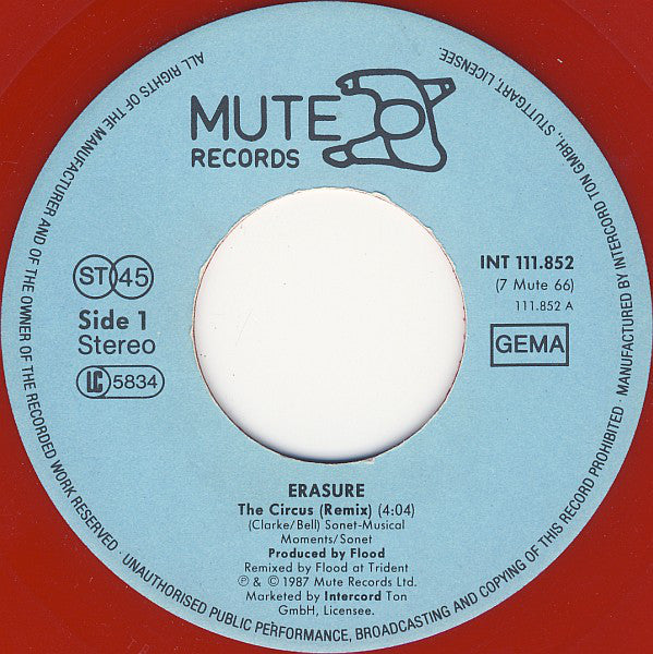 Erasure : The Circus (Remix) (7", Single, Red)