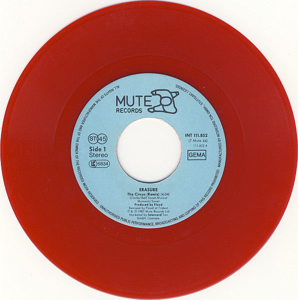 Erasure : The Circus (Remix) (7", Single, Red)