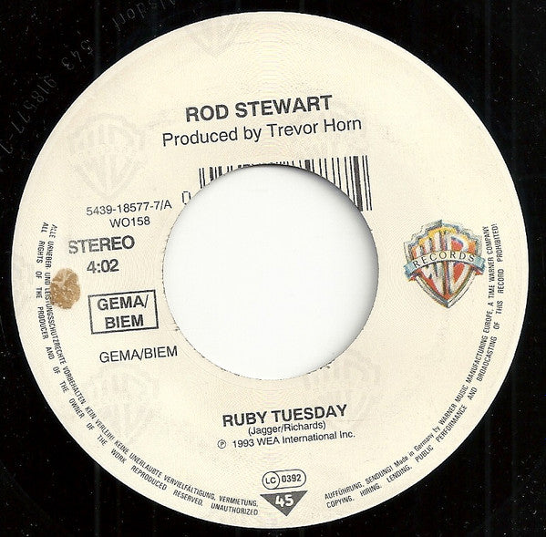 Rod Stewart : Ruby Tuesday  (7", Single)
