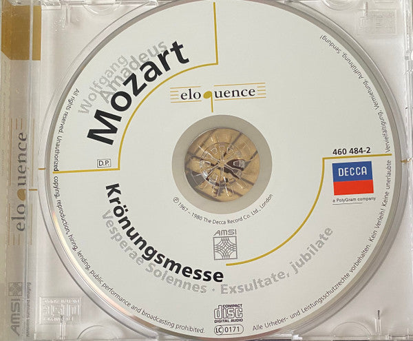 Wolfgang Amadeus Mozart : Krönungsmesse; Vesperae Solennes; Exsultate, Jubilate (CD, Comp, RE)