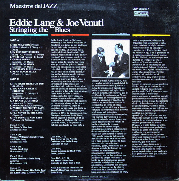 Joe Venuti & Eddie Lang : Stringing The Blues (LP, Comp, Promo)
