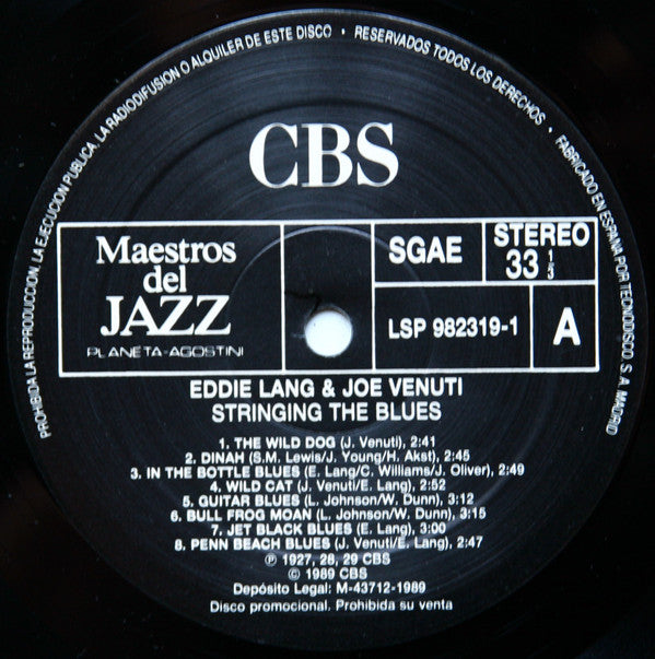 Joe Venuti & Eddie Lang : Stringing The Blues (LP, Comp, Promo)
