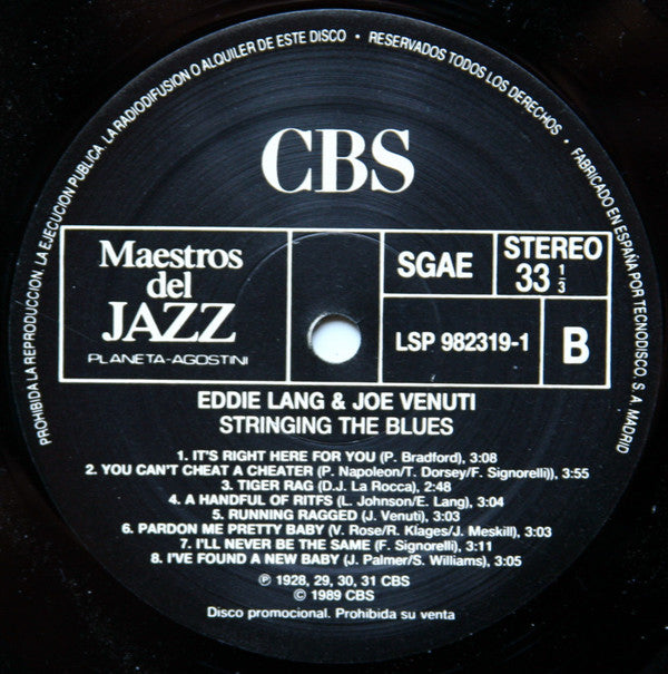 Joe Venuti & Eddie Lang : Stringing The Blues (LP, Comp, Promo)
