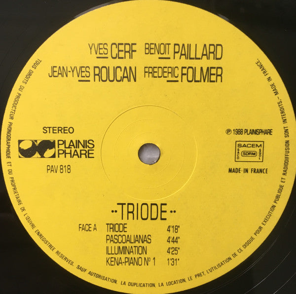 Yves Cerf, Benoit Paillard, Jean Yves Roucan, Frédéric Folmer : Triode (LP, Album)