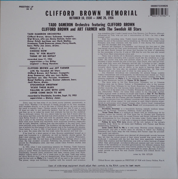 Clifford Brown : Memorial (LP, Comp, RE, 180)