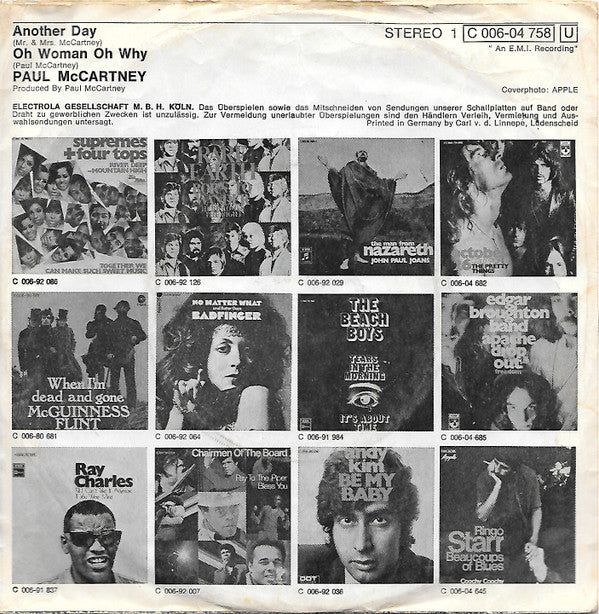 Paul McCartney : Another Day / Oh Woman Oh Why (7", Single)