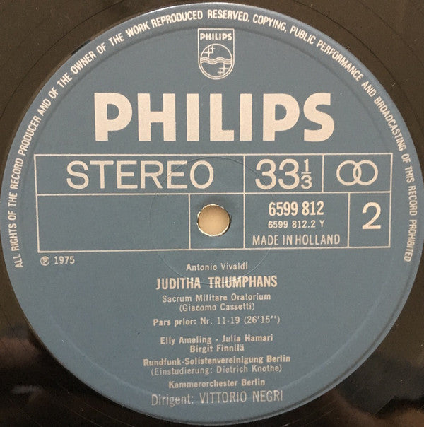 Antonio Vivaldi - Birgit Finnilä, Elly Ameling, Ingeborg Springer, Julia Hamari, Annelies Burmeister, Kammerorchester Berlin, Vittorio Negri : Juditha Triumphans (3xLP)