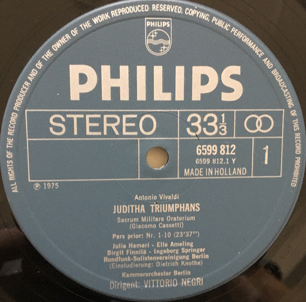 Antonio Vivaldi - Birgit Finnilä, Elly Ameling, Ingeborg Springer, Julia Hamari, Annelies Burmeister, Kammerorchester Berlin, Vittorio Negri : Juditha Triumphans (3xLP)