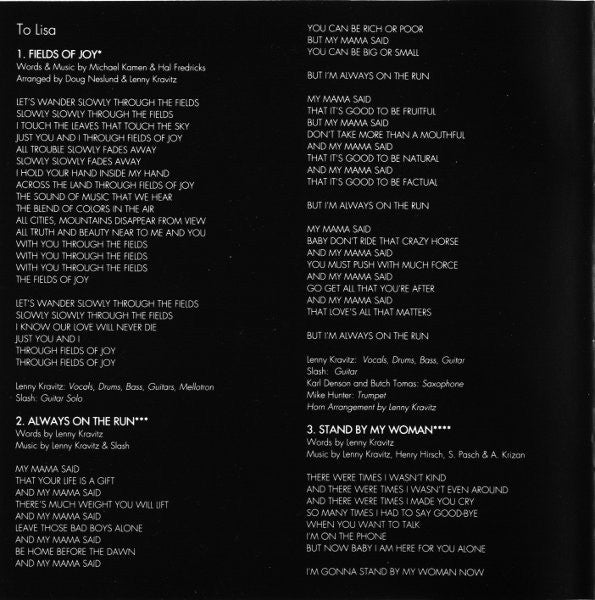 Lenny Kravitz : Mama Said (CD, Album, RP)