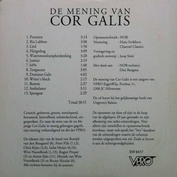 Cor Galis : De Mening Van Cor Galis (CD)