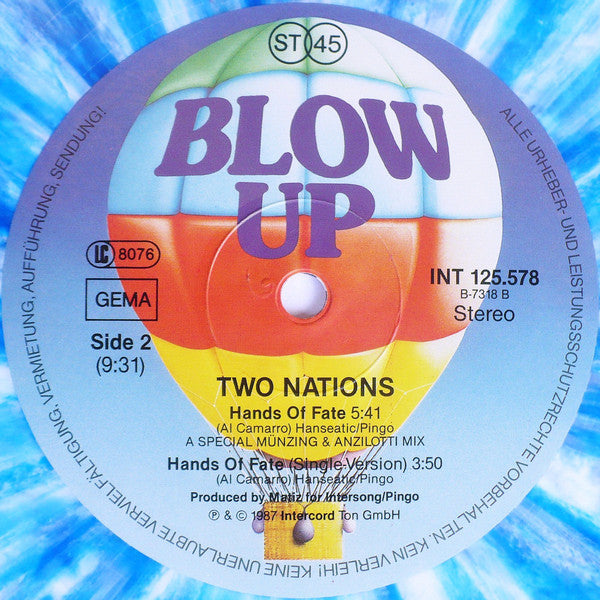 Two Nations : Hands Of Fate (12", Maxi, Blu)