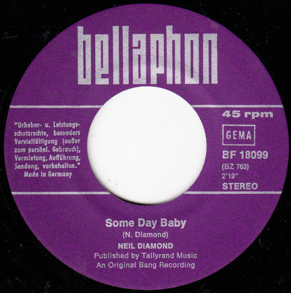 Neil Diamond : Some Day Baby (7", Single)