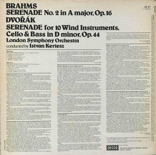 Brahms* / Dvořák* – London Symphony Orchestra, Istvan Kertesz* : Serenade No. 2 In A Major, Op. 16 / Serenade In D Minor, Op. 44 (LP, RE, RP)
