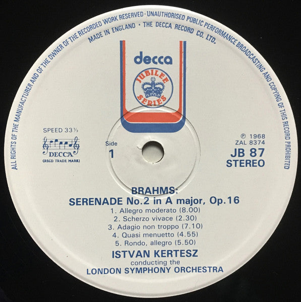 Brahms* / Dvořák* – London Symphony Orchestra, Istvan Kertesz* : Serenade No. 2 In A Major, Op. 16 / Serenade In D Minor, Op. 44 (LP, RE, RP)
