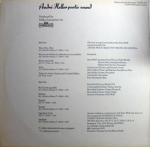 Peter Wolf Objective Truth Orchestra : André Heller Poetic Sound - Music For Lovers And Loosers (LP, Album)