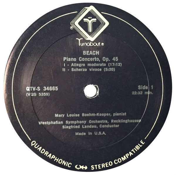 Amy Marcy Cheney Beach, Daniel Gregory Mason, Mary Louise Boehm, Siegfried Landau, Westfälisches Sinfonieorchester : Concerto For Piano And Orchestra / Prelude And Fugue For Piano And Orchestra (LP, Quad)