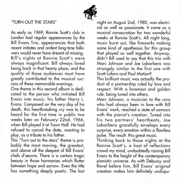 The Bill Evans Trio : Turn Out The Stars (CD, Album)